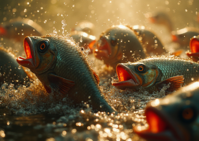 A school of Piranhas in a feeding frenzy