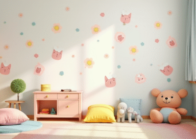 A vibrant playroom with alphabet wall decals