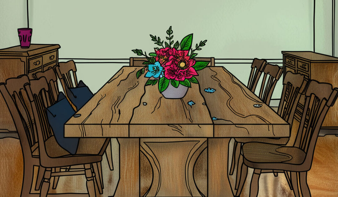 A Rustic Dining Room with a Wooden Table