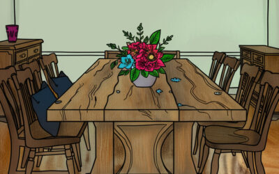 A Rustic Dining Room with a Wooden Table