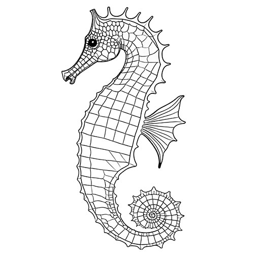 A Seahorse, hand drawn in thick outlines