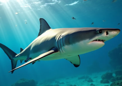 a shark with a determined look