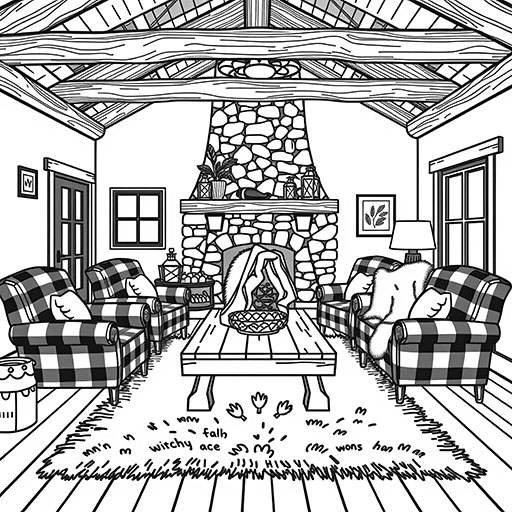 cozy cabin living room - Outlines