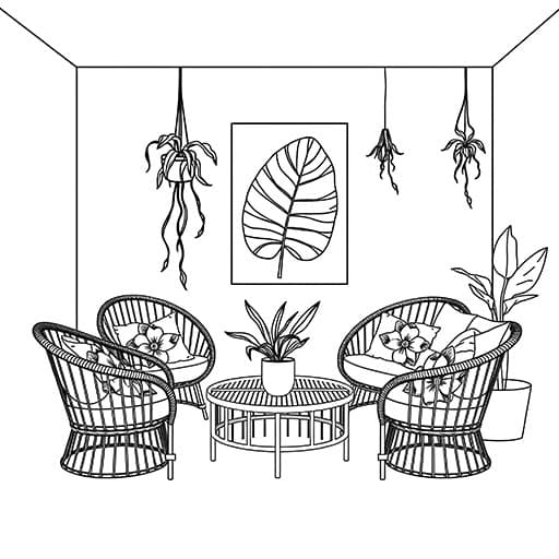 Tropical themed living room - Outlines
